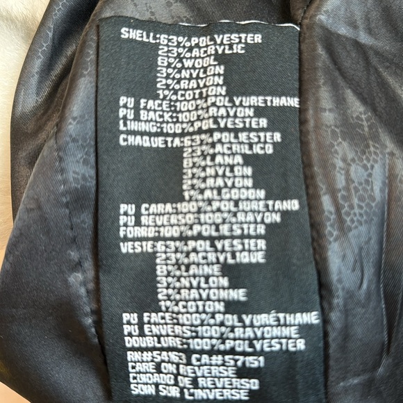 Guess Women's‎ Wool Blend Faux Leather Arms Fringe Trim Plaid Jacket Size Small - Picture 6 of 6